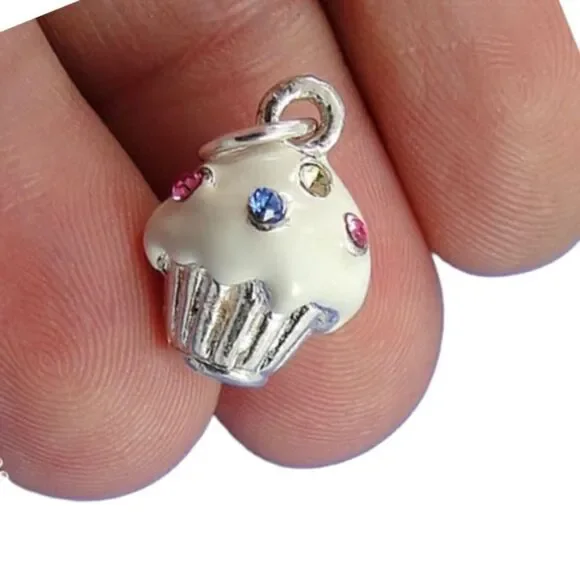 Silver Rhinestone Cupcake Charm - Picture 1 of 4